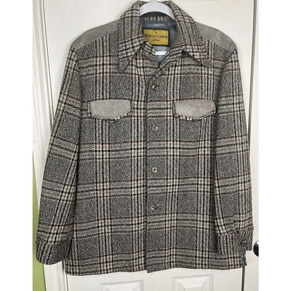 A Robert Lewis Idea 1970 Vintage Herringbone Wool Suede Trim Jacket Men’s  Sz 42